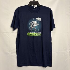 TeeTurtle Panda Warrior Hammer XP Gamer Graphic T-Shirt Navy Blue Mens M